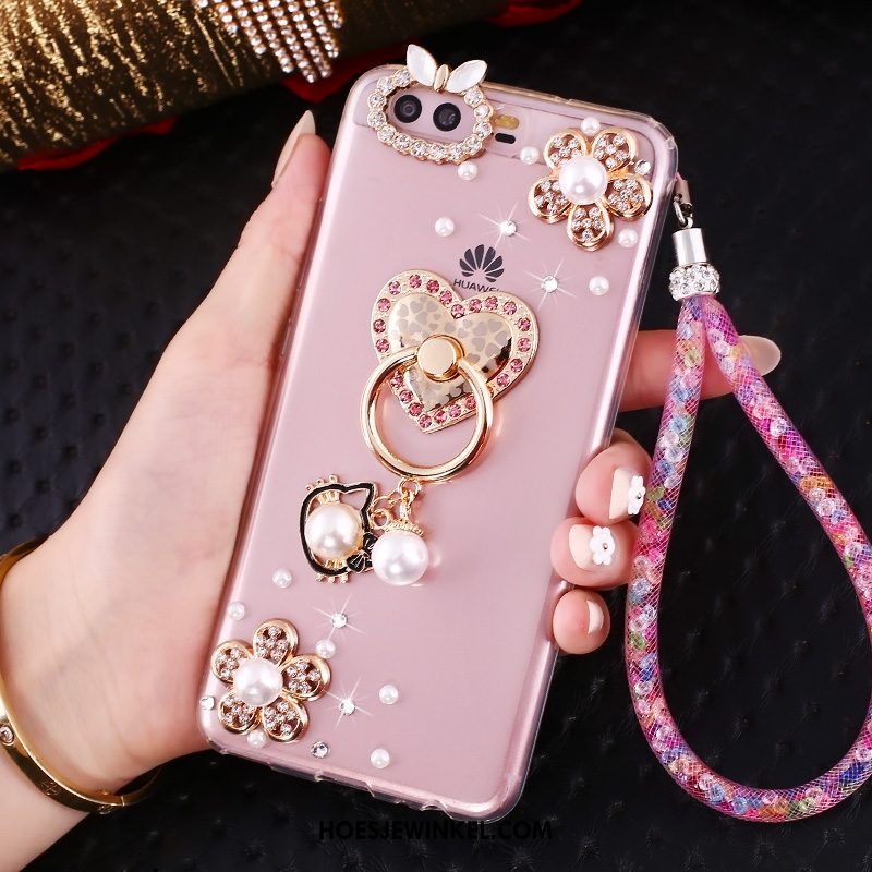 Huawei P10 Hoesje Ring Siliconen Roze, Huawei P10 Hoesje Hoes Goud