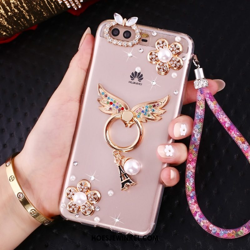 Huawei P10 Hoesje Ring Siliconen Roze, Huawei P10 Hoesje Hoes Goud