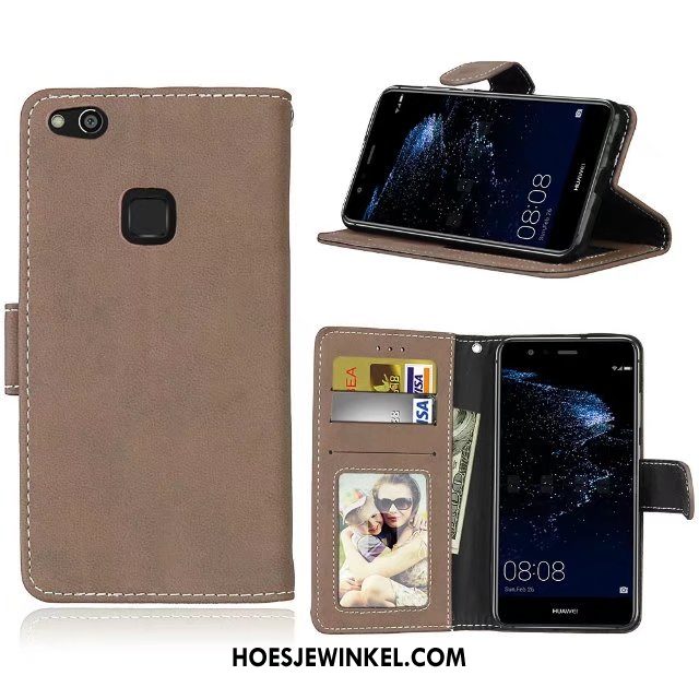 Huawei P10 Lite Hoesje Clamshell Mobiele Telefoon Bescherming, Huawei P10 Lite Hoesje Leren Etui Anti-fall Beige