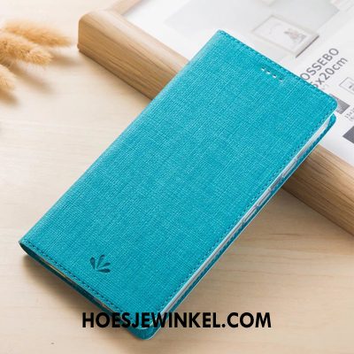 Huawei P10 Lite Hoesje Kaart Blauw Leren Etui, Huawei P10 Lite Hoesje Grijs Patroon