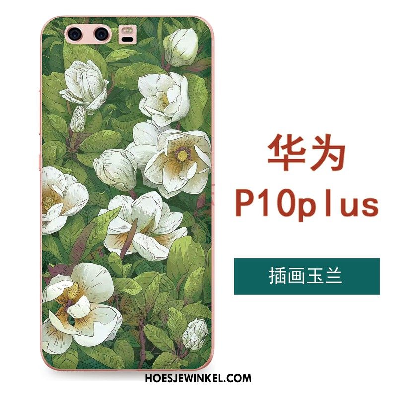 Huawei P10 Plus Hoesje Groen Siliconen Kunst, Huawei P10 Plus Hoesje Bloemen Mobiele Telefoon