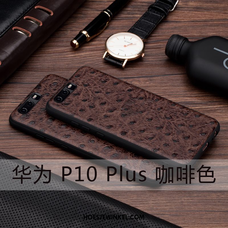 Huawei P10 Plus Hoesje Leren Etui Grijs Echt Leer, Huawei P10 Plus Hoesje Hoes Anti-fall