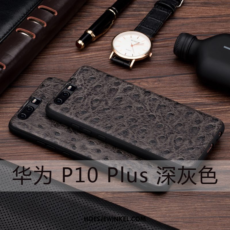 Huawei P10 Plus Hoesje Leren Etui Grijs Echt Leer, Huawei P10 Plus Hoesje Hoes Anti-fall