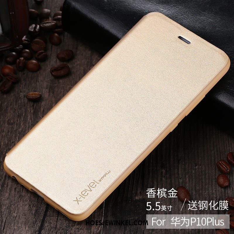 Huawei P10 Plus Hoesje Zwart Dunne Anti-fall, Huawei P10 Plus Hoesje Kaart Leren Etui