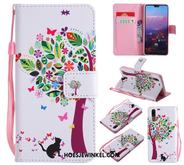 Huawei P20 Hoesje Clamshell Leren Etui Hoes, Huawei P20 Hoesje Blauw Spotprent