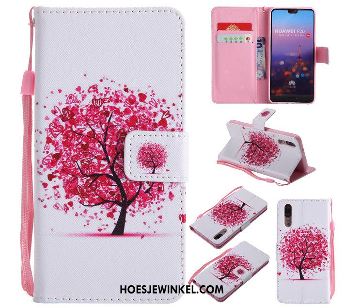 Huawei P20 Hoesje Clamshell Leren Etui Hoes, Huawei P20 Hoesje Blauw Spotprent