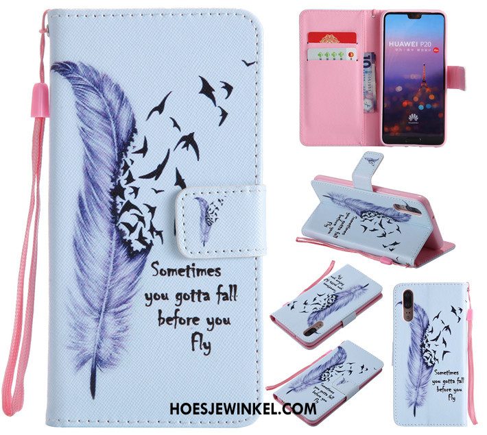 Huawei P20 Hoesje Clamshell Leren Etui Hoes, Huawei P20 Hoesje Blauw Spotprent