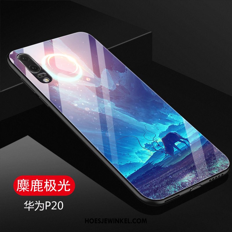 Huawei P20 Hoesje Hoes Trend Glas, Huawei P20 Hoesje Purper Mobiele Telefoon