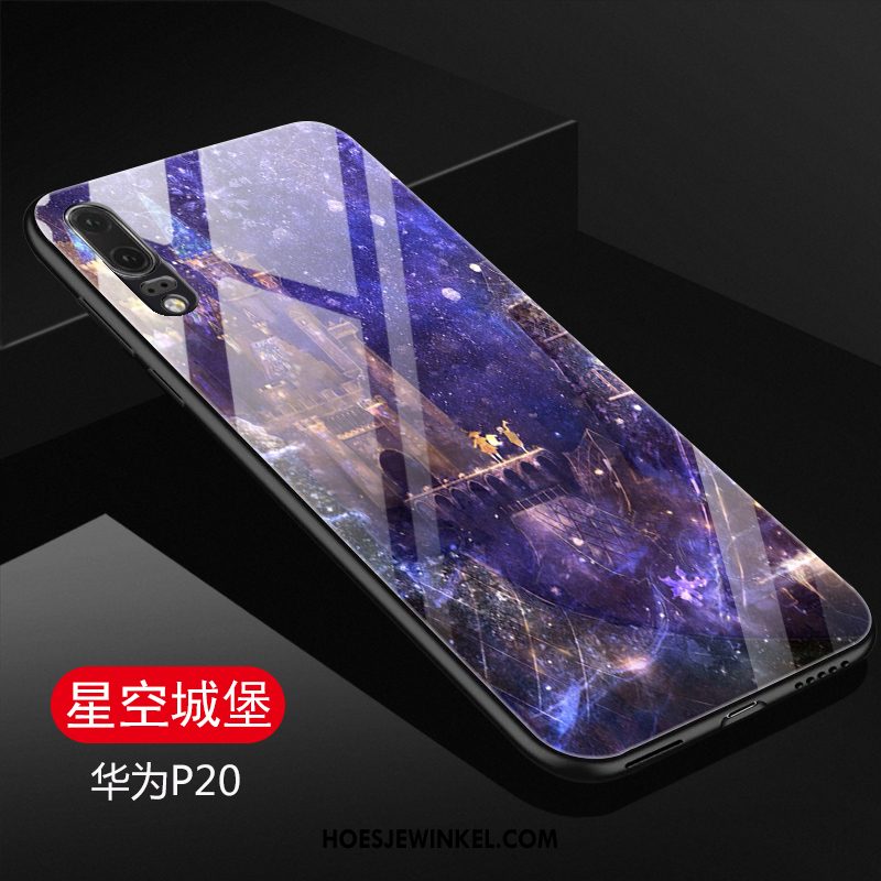 Huawei P20 Hoesje Hoes Trend Glas, Huawei P20 Hoesje Purper Mobiele Telefoon