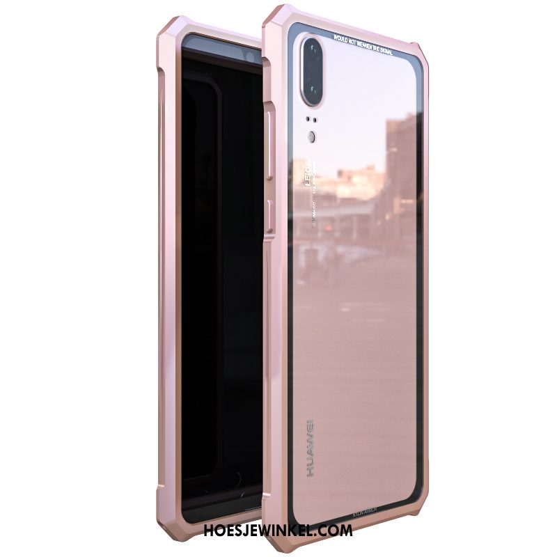 Huawei P20 Hoesje Metaal Goud Anti-fall, Huawei P20 Hoesje Trendy Merk Bescherming