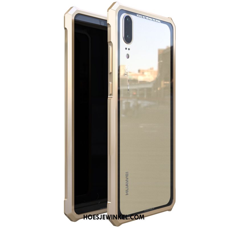 Huawei P20 Hoesje Metaal Goud Anti-fall, Huawei P20 Hoesje Trendy Merk Bescherming