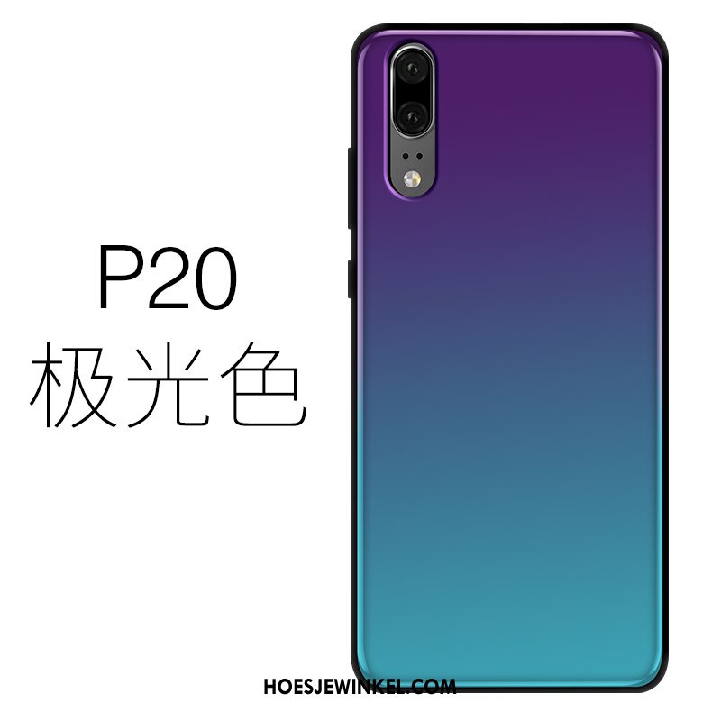 Huawei P20 Hoesje Mobiele Telefoon Blauw Glas, Huawei P20 Hoesje Siliconen Dun