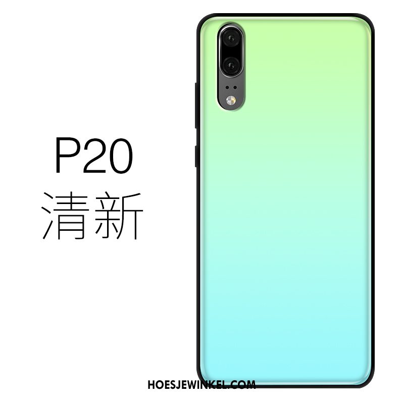 Huawei P20 Hoesje Mobiele Telefoon Blauw Glas, Huawei P20 Hoesje Siliconen Dun