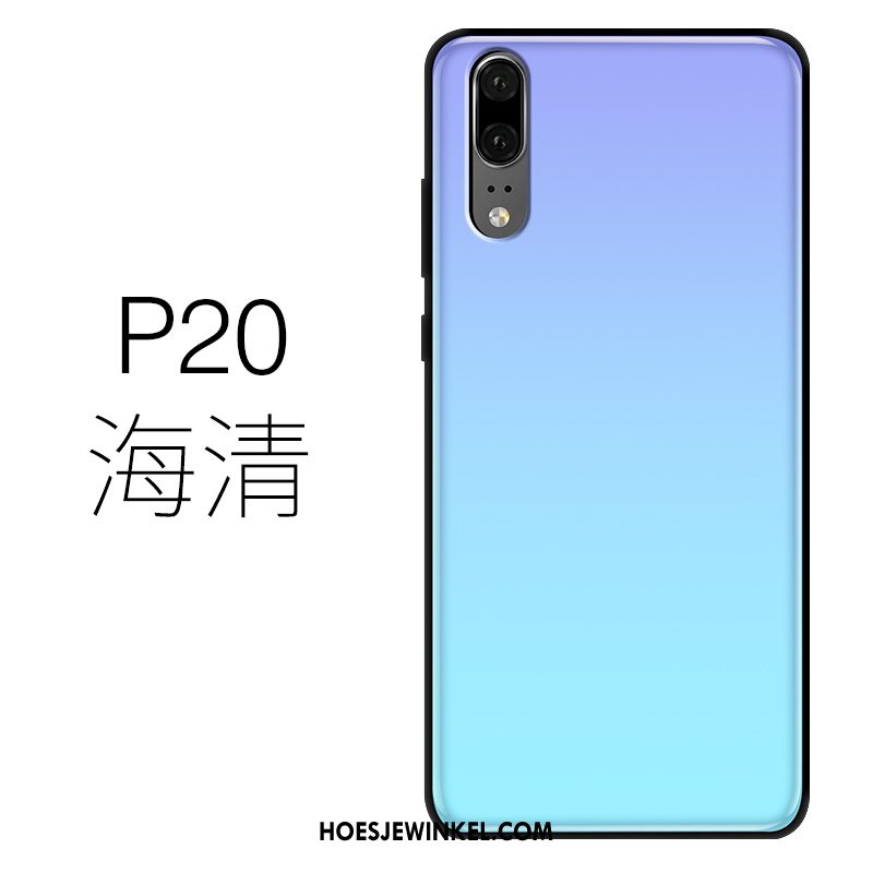 Huawei P20 Hoesje Mobiele Telefoon Blauw Glas, Huawei P20 Hoesje Siliconen Dun