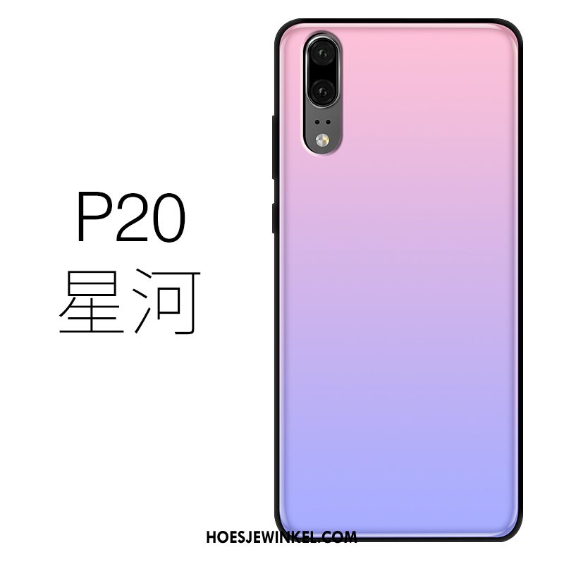 Huawei P20 Hoesje Mobiele Telefoon Blauw Glas, Huawei P20 Hoesje Siliconen Dun