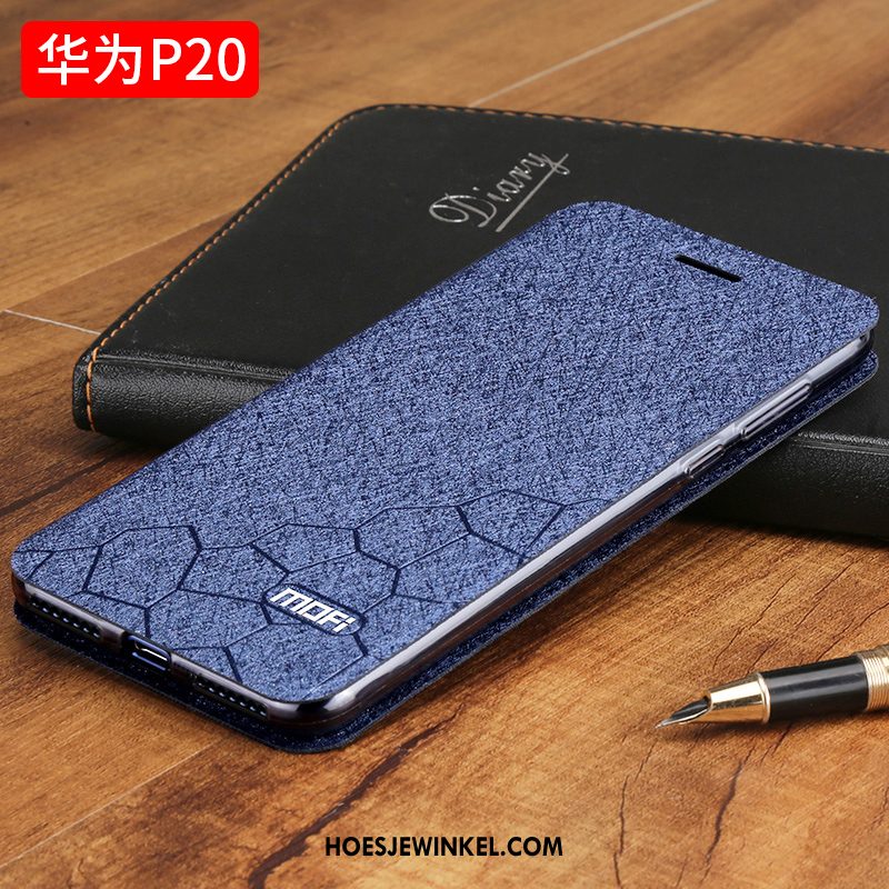 Huawei P20 Hoesje Mobiele Telefoon Leren Etui Trendy Merk, Huawei P20 Hoesje Zacht Schrobben