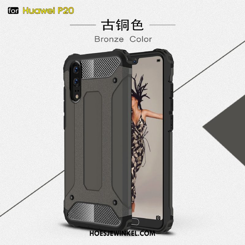 Huawei P20 Hoesje Pu Drie Verdedigingen Gasbag, Huawei P20 Hoesje All Inclusive Mobiele Telefoon