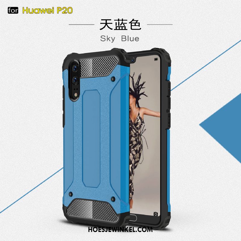 Huawei P20 Hoesje Pu Drie Verdedigingen Gasbag, Huawei P20 Hoesje All Inclusive Mobiele Telefoon