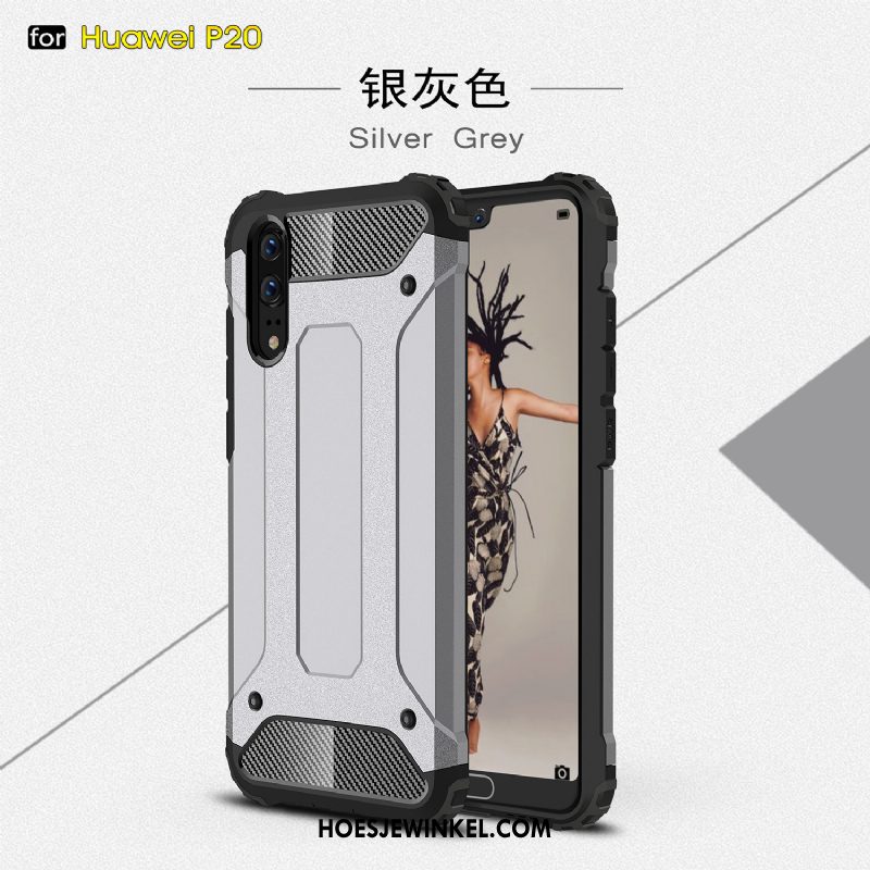 Huawei P20 Hoesje Pu Drie Verdedigingen Gasbag, Huawei P20 Hoesje All Inclusive Mobiele Telefoon