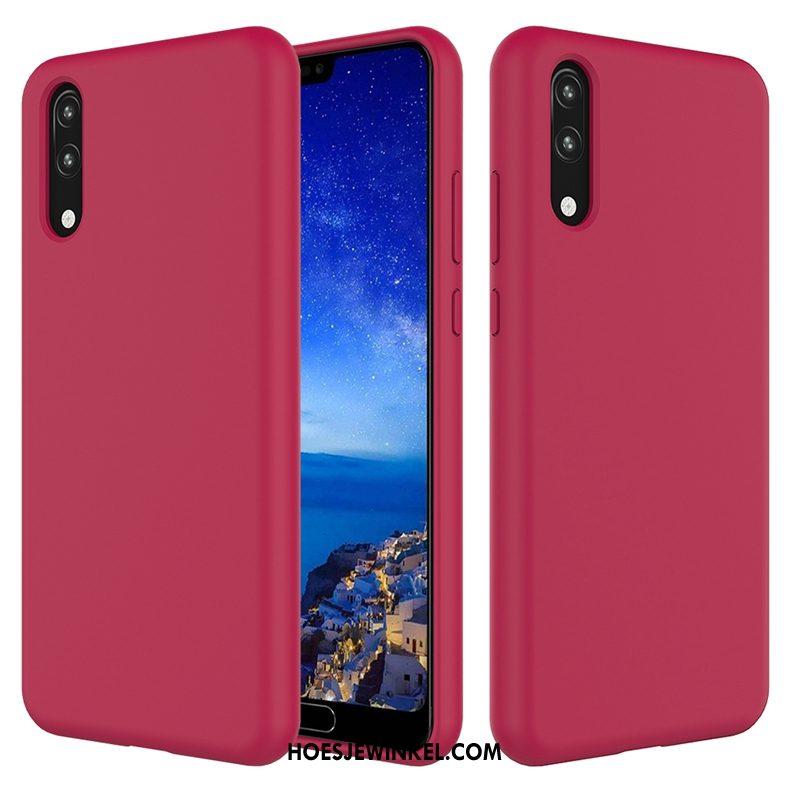 Huawei P20 Hoesje Rood Mobiele Telefoon Elegante, Huawei P20 Hoesje Eenvoudige Zwart