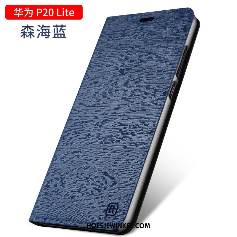 Huawei P20 Lite Hoesje All Inclusive Clamshell Leren Etui, Huawei P20 Lite Hoesje Hout Jeugd