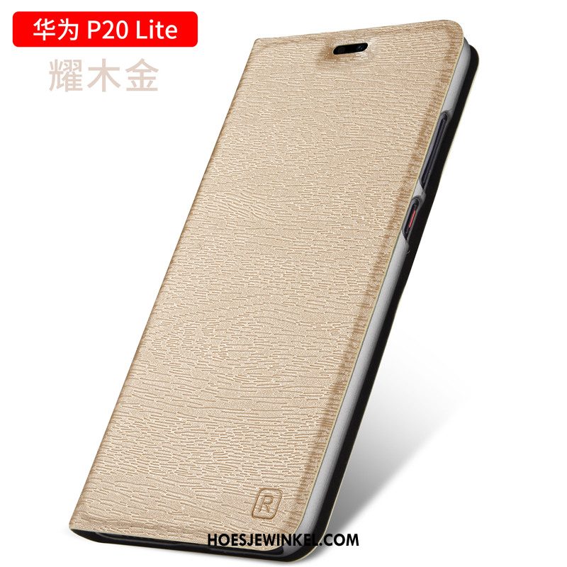 Huawei P20 Lite Hoesje All Inclusive Clamshell Leren Etui, Huawei P20 Lite Hoesje Hout Jeugd