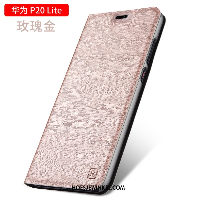 Huawei P20 Lite Hoesje All Inclusive Clamshell Leren Etui, Huawei P20 Lite Hoesje Hout Jeugd