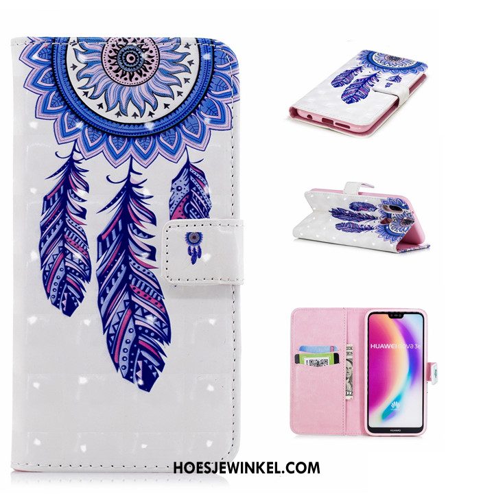 Huawei P20 Lite Hoesje Bescherming Mobiele Telefoon Blauw, Huawei P20 Lite Hoesje Leren Etui Anti-fall