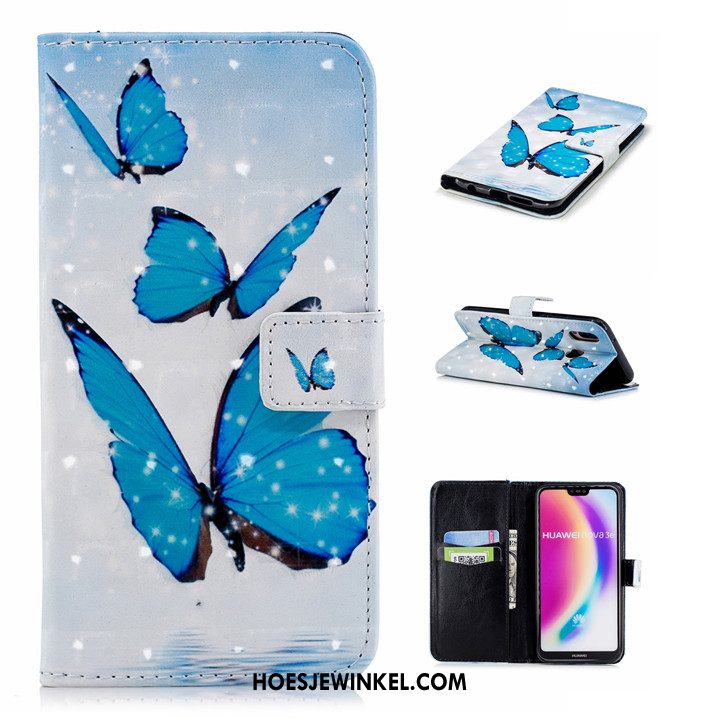 Huawei P20 Lite Hoesje Bescherming Mobiele Telefoon Blauw, Huawei P20 Lite Hoesje Leren Etui Anti-fall