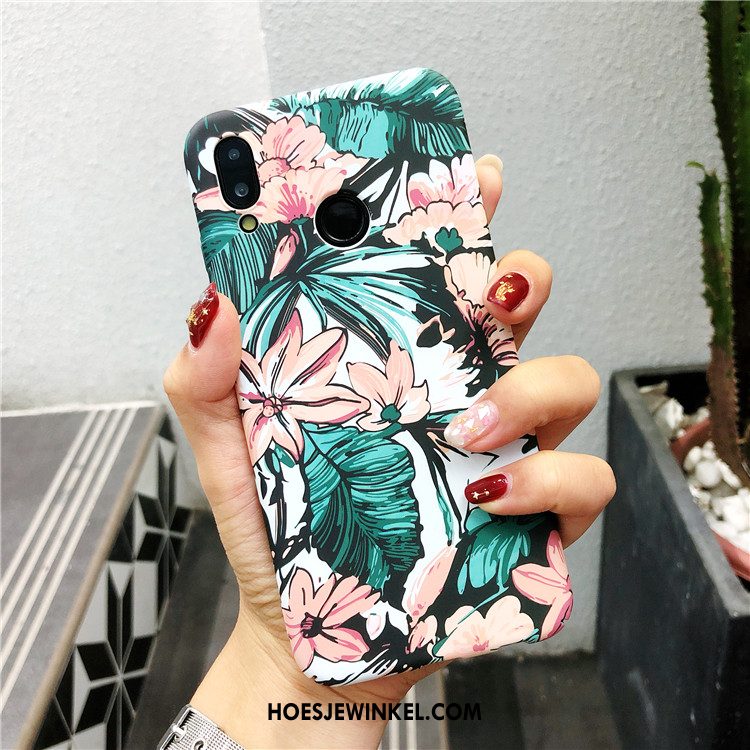 Huawei P20 Lite Hoesje Bloemen Groen Vintage, Huawei P20 Lite Hoesje Reliëf Mobiele Telefoon