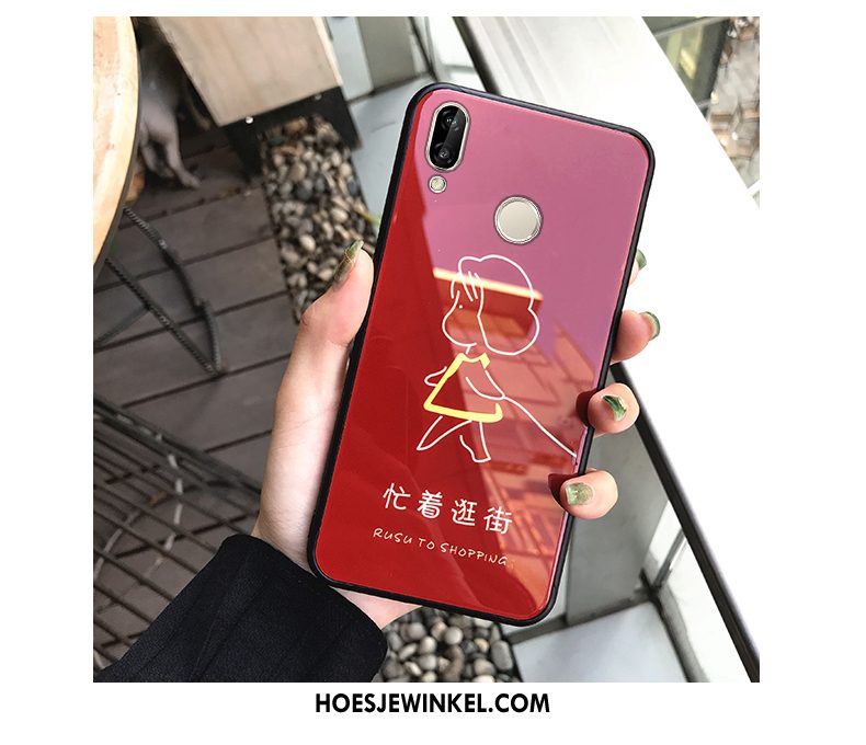 Huawei P20 Lite Hoesje Eenvoudige Mobiele Telefoon Lovers, Huawei P20 Lite Hoesje Roze Glas