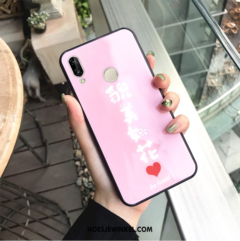 Huawei P20 Lite Hoesje Eenvoudige Mobiele Telefoon Lovers, Huawei P20 Lite Hoesje Roze Glas