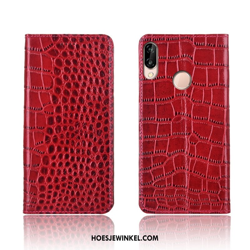 Huawei P20 Lite Hoesje Hoes Krokodil Mobiele Telefoon, Huawei P20 Lite Hoesje Krokodillenleer Bescherming Braun