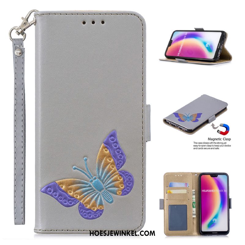 Huawei P20 Lite Hoesje Leren Etui All Inclusive Driedimensionaal, Huawei P20 Lite Hoesje Mobiele Telefoon Vlinder