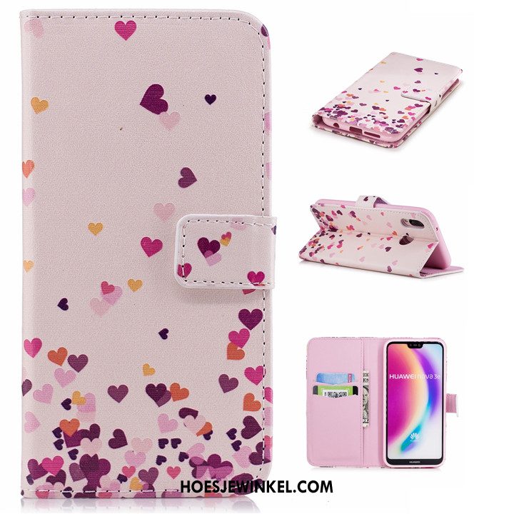 Huawei P20 Lite Hoesje Leren Etui Hoes Clamshell, Huawei P20 Lite Hoesje Anti-fall Zacht