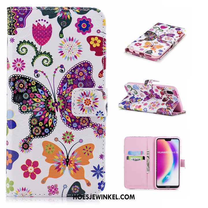 Huawei P20 Lite Hoesje Leren Etui Hoes Clamshell, Huawei P20 Lite Hoesje Anti-fall Zacht