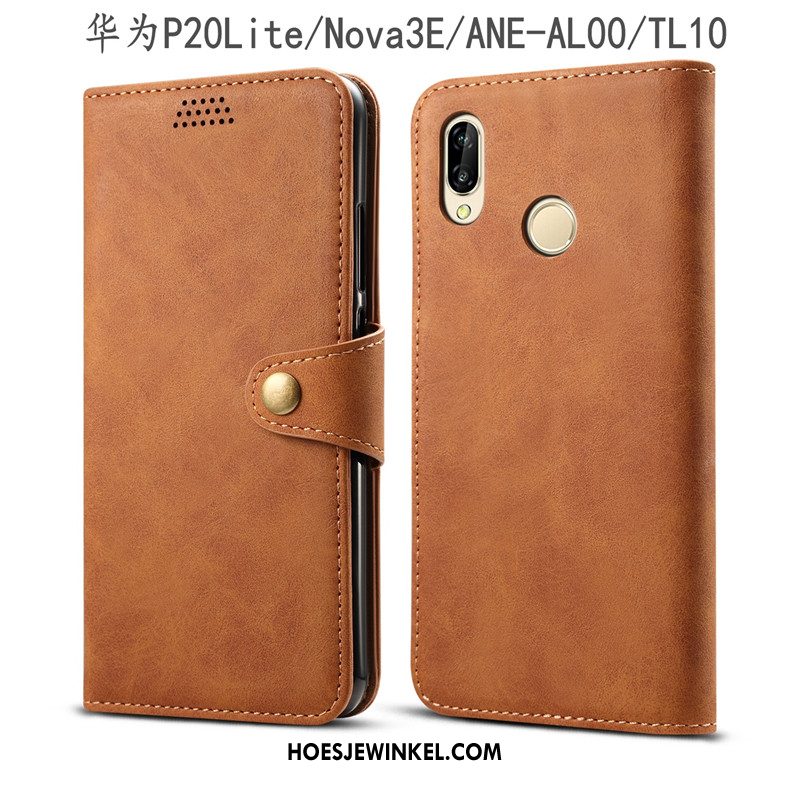 Huawei P20 Lite Hoesje Rood Anti-fall Bescherming, Huawei P20 Lite Hoesje Leren Etui Folio