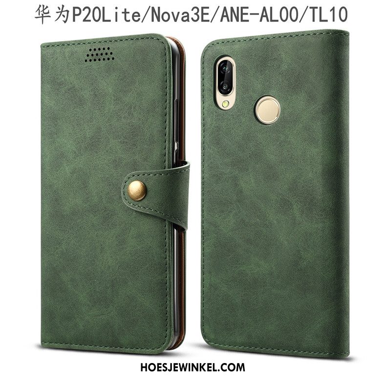 Huawei P20 Lite Hoesje Rood Anti-fall Bescherming, Huawei P20 Lite Hoesje Leren Etui Folio