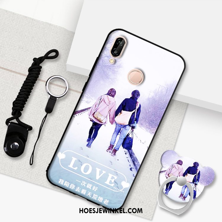 Huawei P20 Lite Hoesje Zwart Bescherming Hanger, Huawei P20 Lite Hoesje Hoes Schrobben