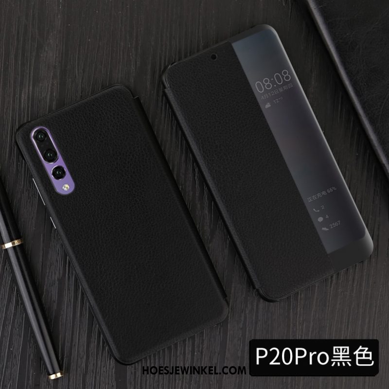 Huawei P20 Pro Hoesje Anti-fall Echt Leer Folio, Huawei P20 Pro Hoesje Roze Persoonlijk