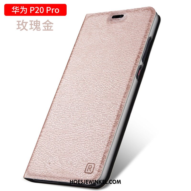 Huawei P20 Pro Hoesje Clamshell All Inclusive Leren Etui, Huawei P20 Pro Hoesje Roze Anti-fall