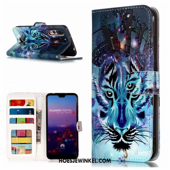 Huawei P20 Pro Hoesje Leren Etui Mobiele Telefoon Purper, Huawei P20 Pro Hoesje Bescherming Clamshell