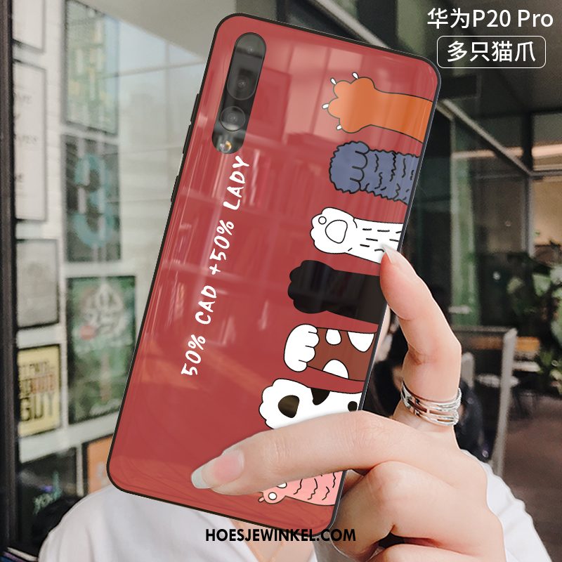 Huawei P20 Pro Hoesje Mooie Siliconen Rood, Huawei P20 Pro Hoesje Net Red Gehard Glas