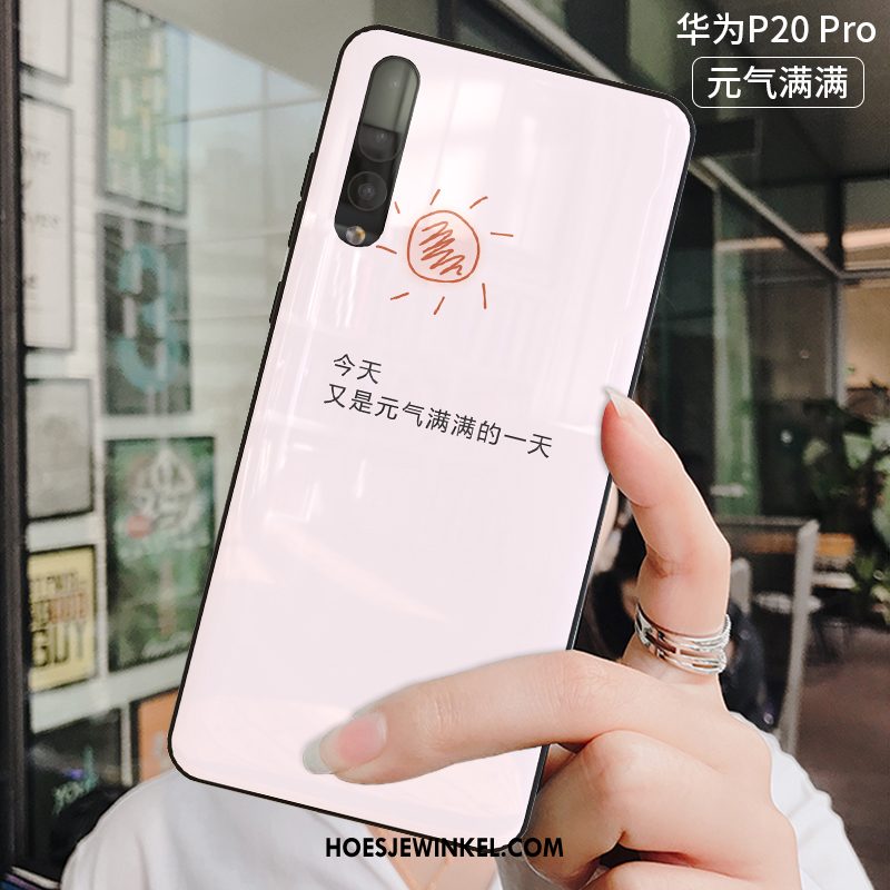 Huawei P20 Pro Hoesje Mooie Siliconen Rood, Huawei P20 Pro Hoesje Net Red Gehard Glas