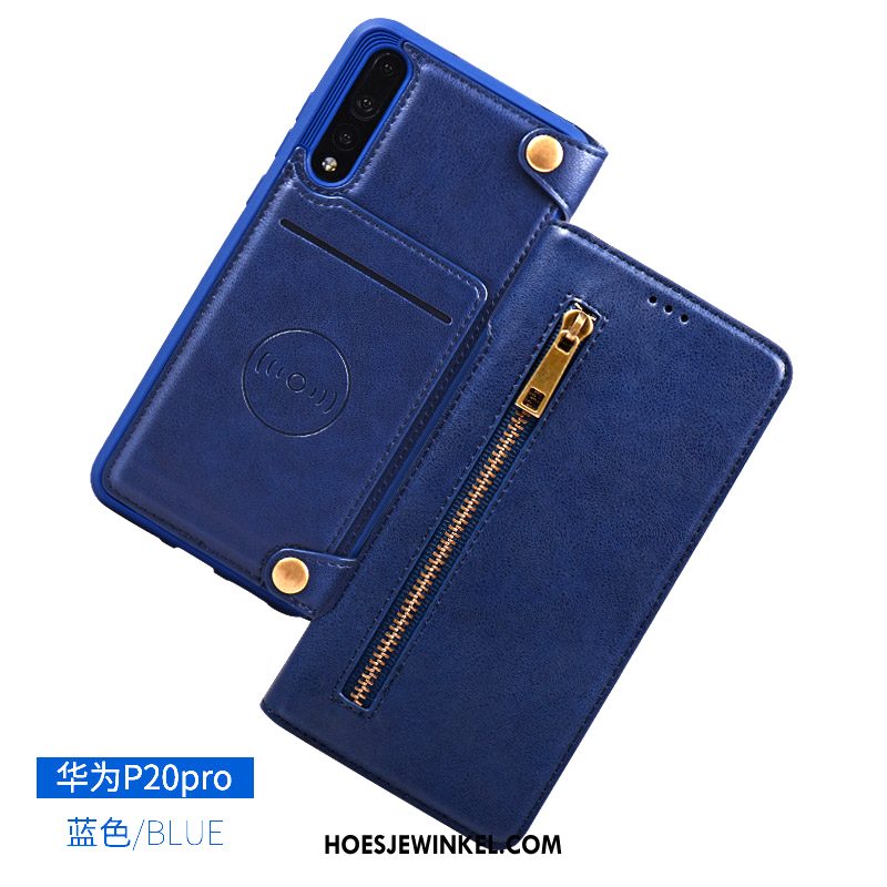 Huawei P20 Pro Hoesje Rood Leren Etui Anti-fall, Huawei P20 Pro Hoesje Mobiele Telefoon Hoes