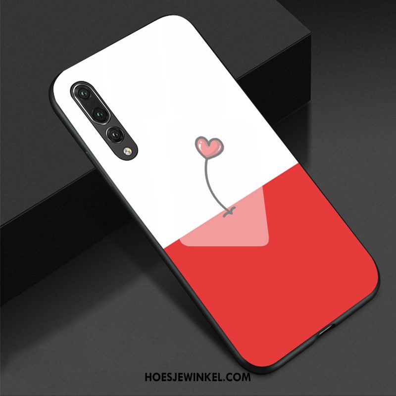 Huawei P20 Pro Hoesje Zacht Bescherming Glas, Huawei P20 Pro Hoesje Anti-fall Rood