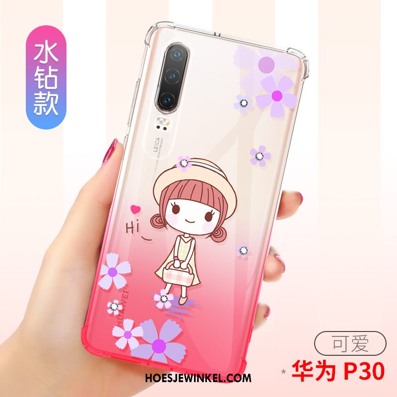 Huawei P30 Hoesje All Inclusive Roze Doorzichtig, Huawei P30 Hoesje Mobiele Telefoon Siliconen