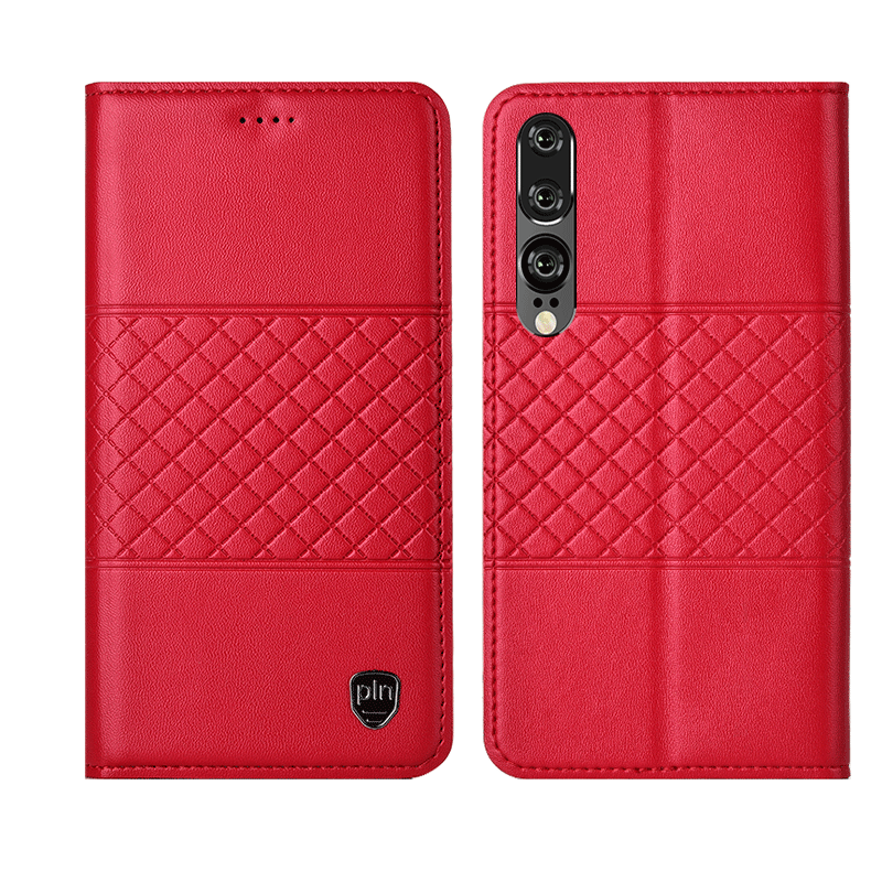 Huawei P30 Hoesje Echt Leer Siliconen Leren Etui, Huawei P30 Hoesje Clamshell Mobiele Telefoon Braun