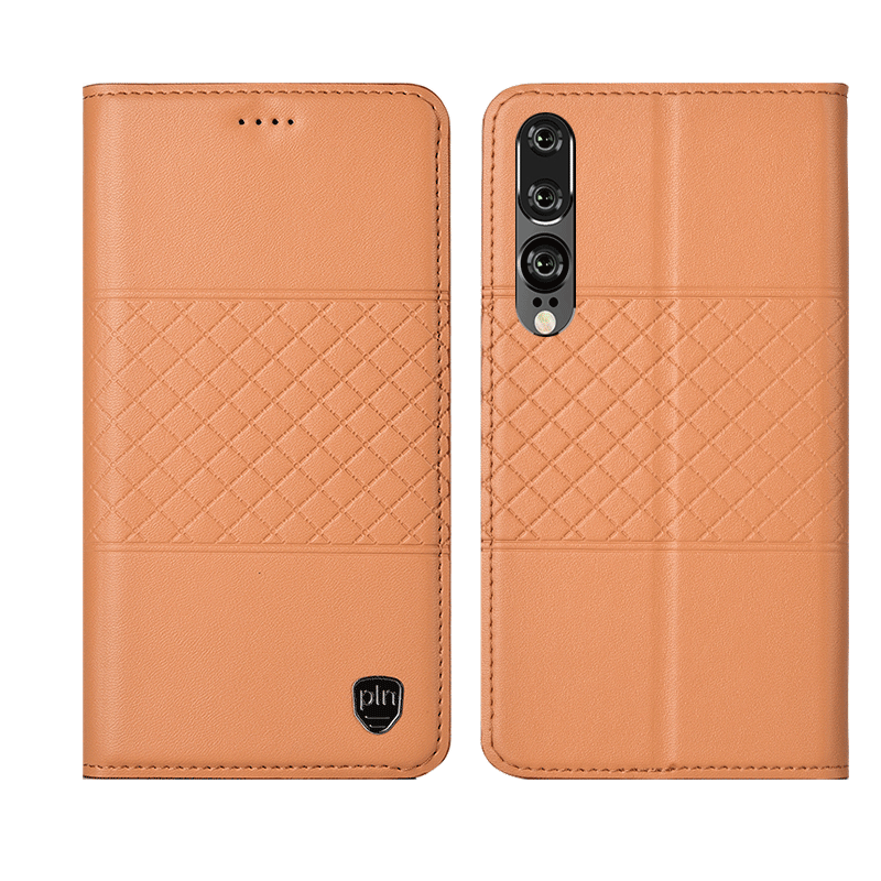 Huawei P30 Hoesje Echt Leer Siliconen Leren Etui, Huawei P30 Hoesje Clamshell Mobiele Telefoon Braun