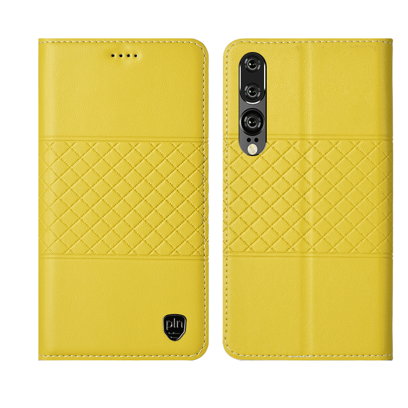 Huawei P30 Hoesje Echt Leer Siliconen Leren Etui, Huawei P30 Hoesje Clamshell Mobiele Telefoon Braun